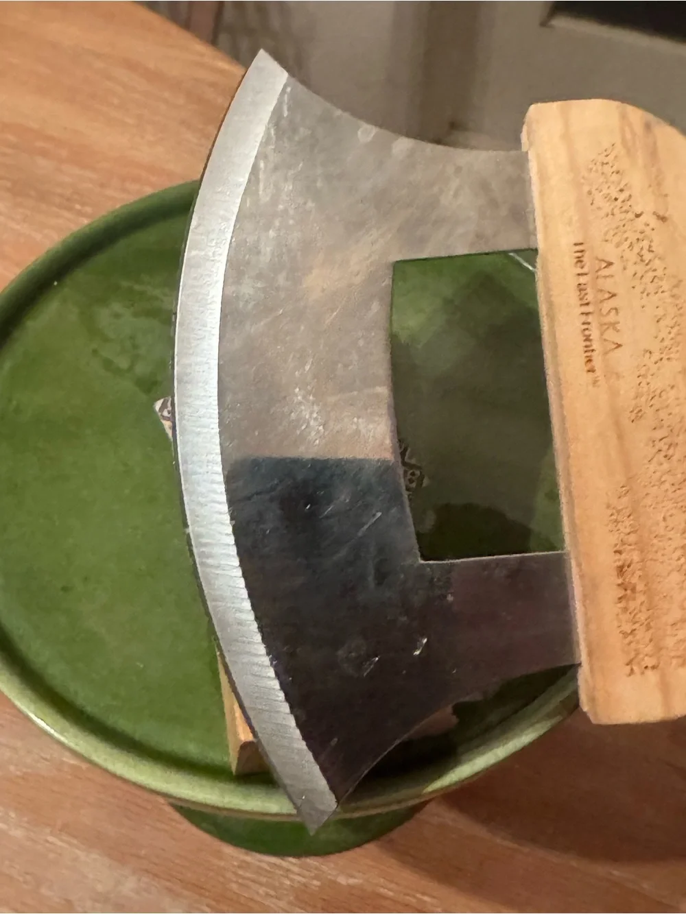 Alaska Wood-Handled Mezzaluna Knife - Natural Wood